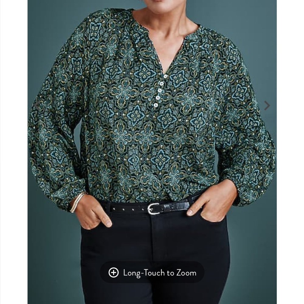 Jjill Shirred Top in Black Ornate Medallion| Size: XL